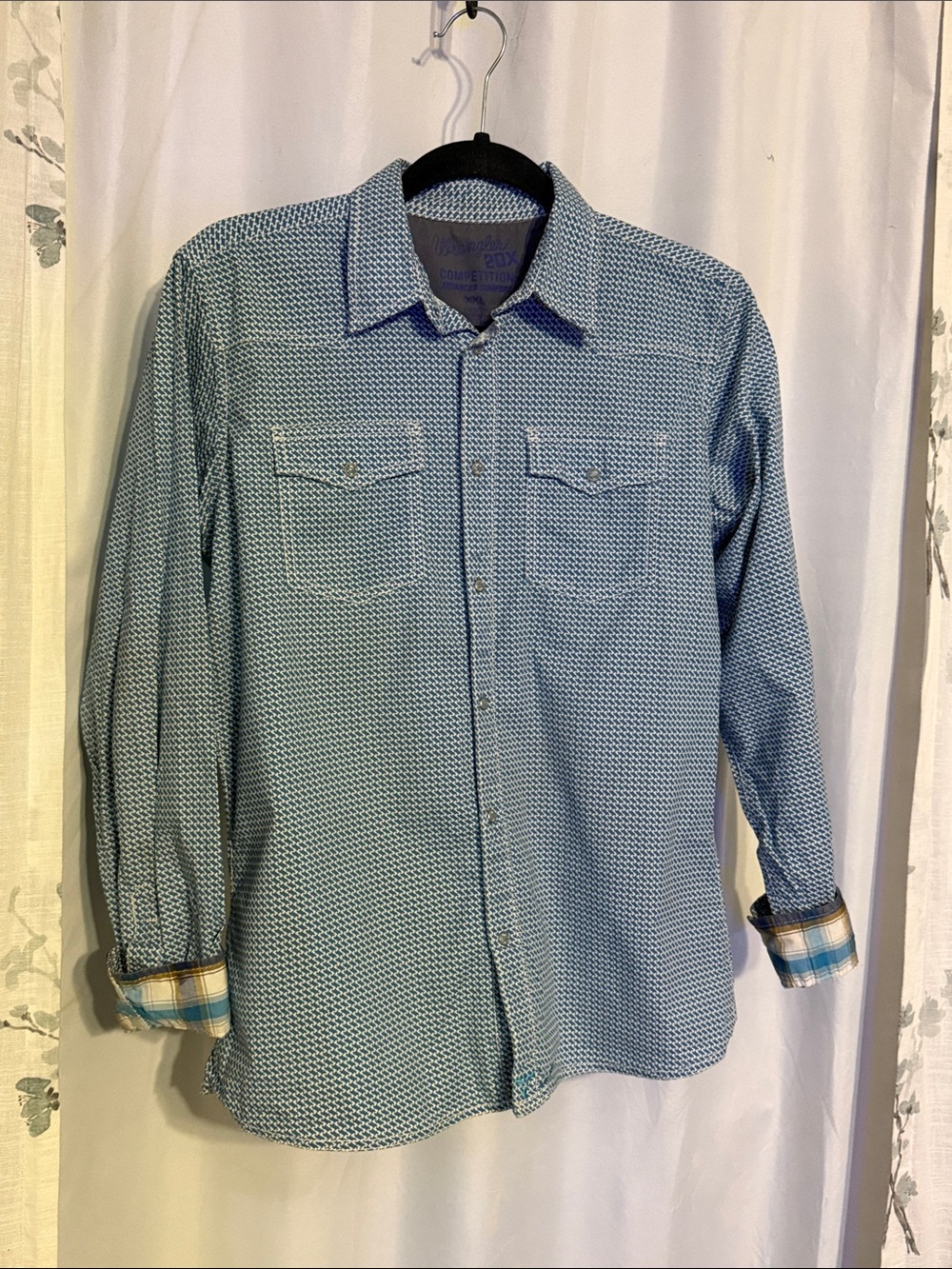 Wrangler Light Blue Patterned Button-Down Shirt